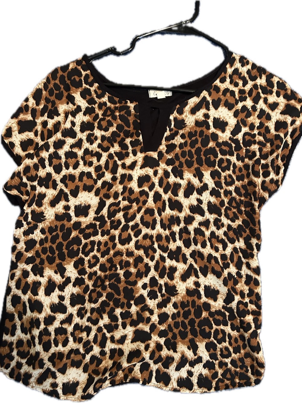 SZ M Leopard Print Women’s Short Sleeve Top - Brown
